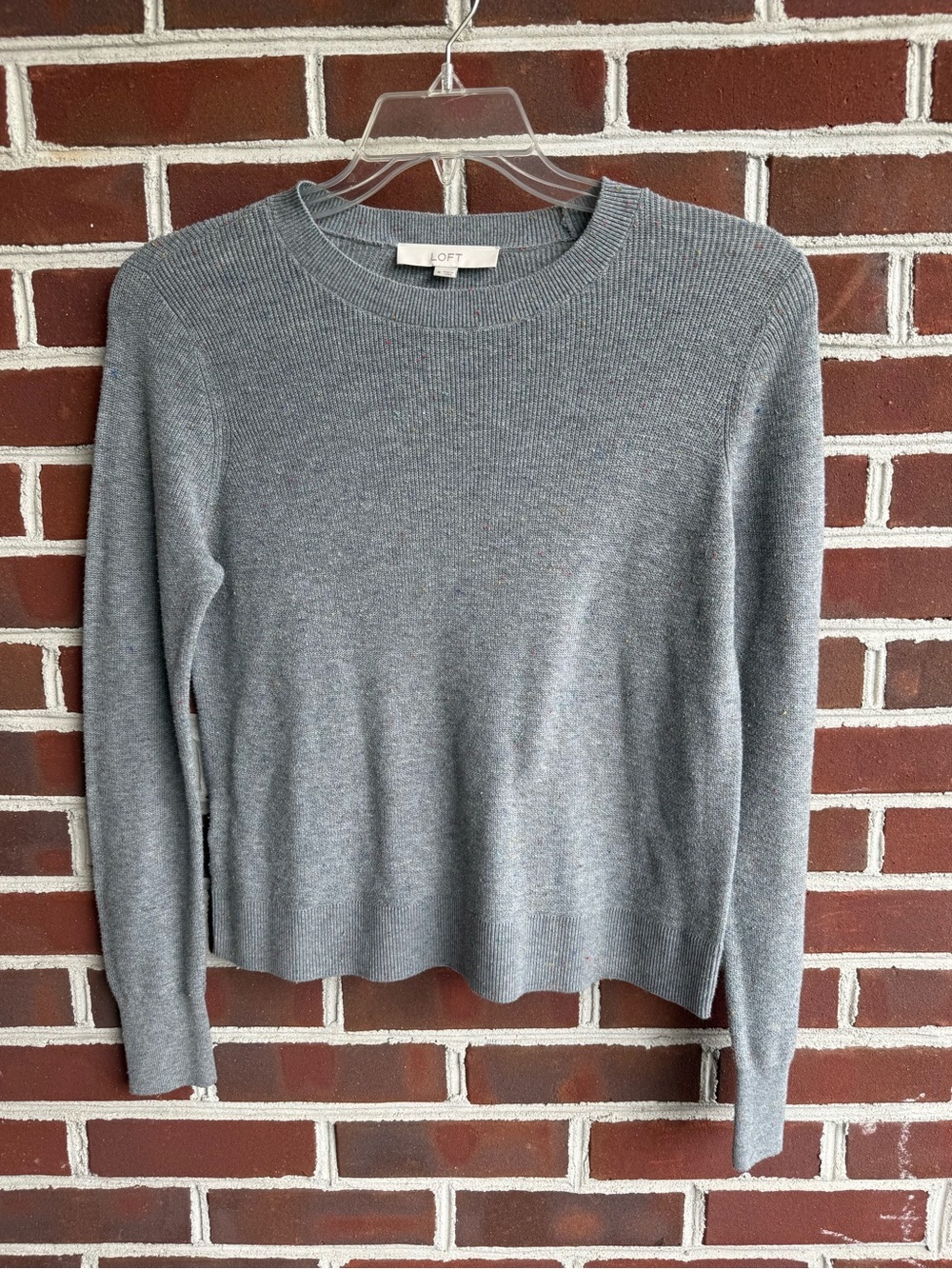 LOFT Gray Donegal Rainbow Fleck Ribbed Knit Crewneck Sweater- Size M